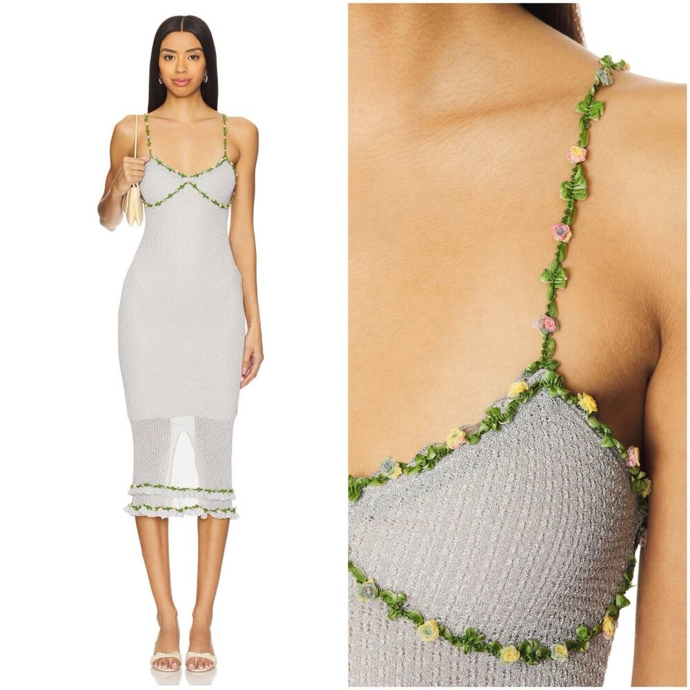NWT Tyler McGillivary Nylah Silver Metallic Knit Midi Dress XXL $310